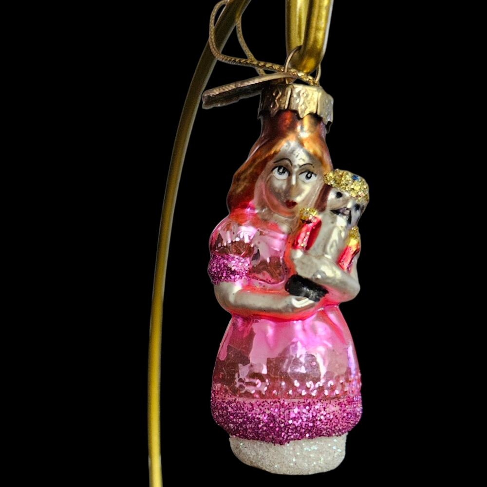 Thomas Pacconi Italian Glass Ornament Girl with Nutcracker Pink